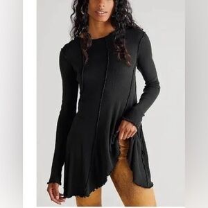 We The Free Ribbed Asymmetrical Hem Long Sleeve Black Tunic Dress ladies Small
